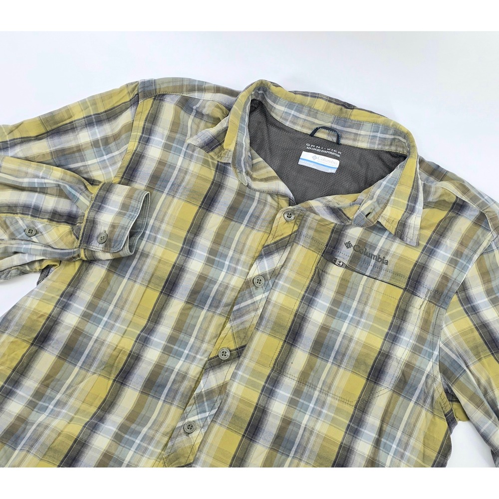 Columbia Omni Wick Plaid Shirt Gorpcore Mens Size Medium Yellow Grey Hiking